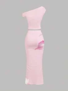 Teen Girl Floral Print Asymmetric Ruched Fitted Mini Skirt 2-Piece Set, Casual Summer/Vacation Outfit - Multicolor - View 2