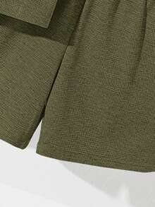 SHEIN 2pcs Tween Boy Casual Loose Solid Color Polo Collar Short Sleeve T-Shirt And Shorts Set, Suitable For Commuting, School, Daily Casual Wear, Sports, Spring/Summer - Army Green - View 5