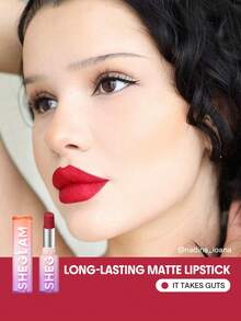 SHEGLAM Dynamatte Boom Long Lasting Matte Lipstick-It Takes Guts 20 Colors Creamy Matte Waterproof Lipstick Amazing Non-Stick Cup Transfer-Proof Lipstick Red Lipstick Lip Combo Brand Beauty Makeup Face Paint Cosmetic For Women Girls Perfect For Winter Spring Ideal For Y2K Fancy Fashion Suitable For Birthday Gift Party Ready Best Color - It Takes Guts - View 1
