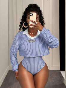 BamGleam Women's Spring/Summer Long Sleeve Casual Sexy Knit Bodysuit - Baby Blue - View 4