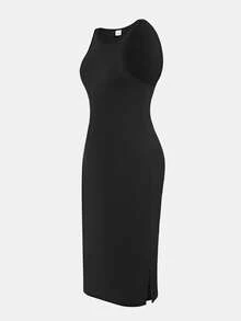SHEIN Bộ 2 món gồm váy dài cổ tròn màu trơn dáng ôm dành cho bé gái tuổi teen, kiểu dáng thường ngày, kèm áo khoác lưới rộng, thích hợp đi học, phong cách ngọt ngào và cá tính, dạo phố. - Màu tím hoa cà - Xem 7