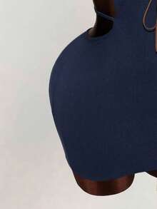 Mistrie Women's Navy Blue Tie-Up Sleeveless Dress - Navy Blue - View 8