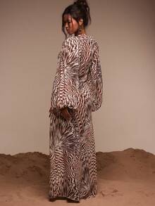 MUSERA 深V印花可爱雪纺宽松长袖轻盈系带连衣裙罩衫泳装度假夏季旅行沙滩装 Terra Sol 长裙 - 彩色 - 查看 4