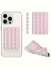 4pcs/2Pcs Square Phone Case Back Cover Silicone Suction Cup, 24 Holes, Strong Suction, Wall Mountable, Available In Pink, Blue, White, Black - Multicolor - View 1