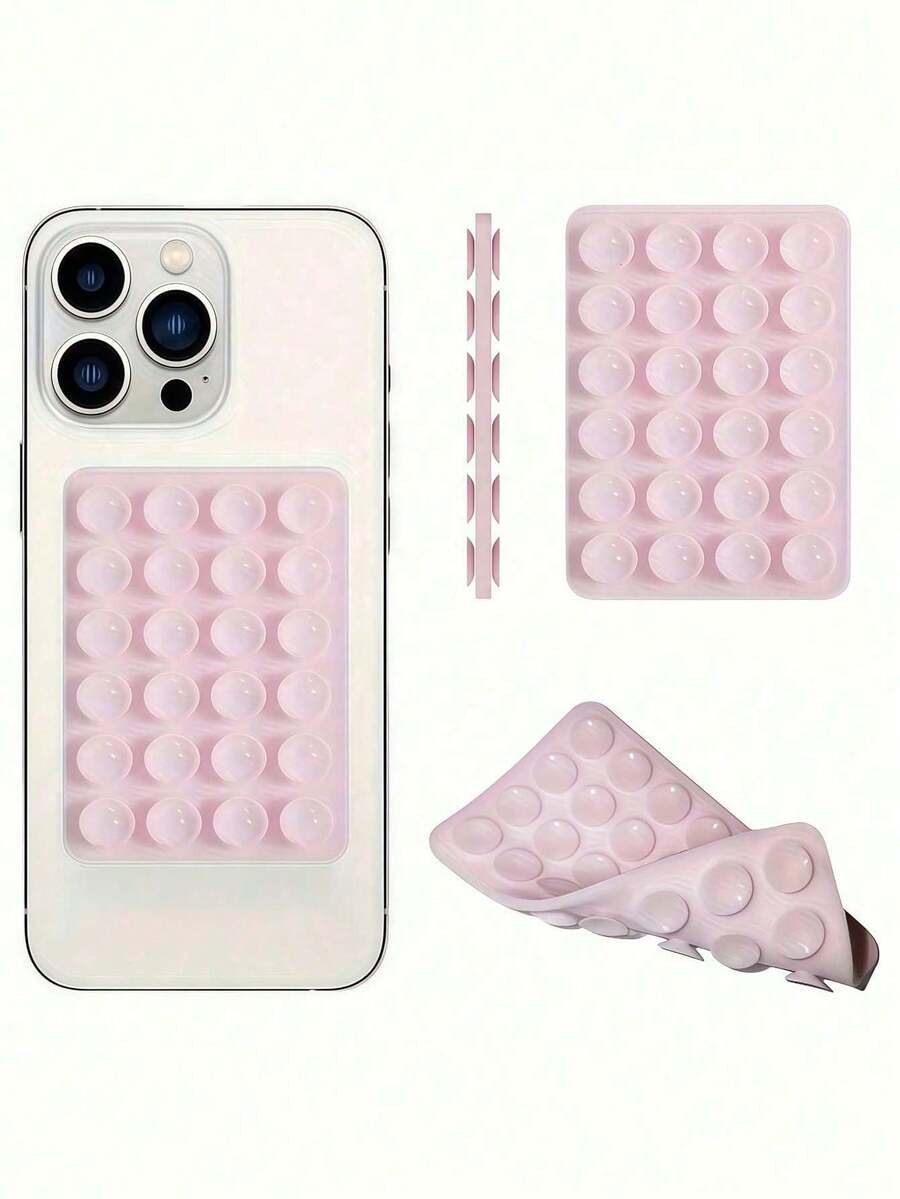 4pcs/2Pcs Square Phone Case Back Cover Silicone Suction Cup, 24 Holes, Strong Suction, Wall Mountable, Available In Pink, Blue, White, Black - Multicolor - View 1