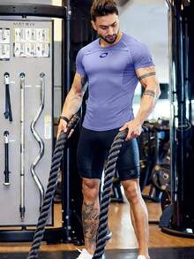 Acti Log Camiseta deportiva de manga corta con estampado geométrico de rayas para hombres - Púrpura malva - Ver 3