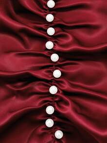 GlowEve New Halter Tie Bow Sleeveless Woven Shiny Fabric Bubble Pearl Design Open Back Elegant Commuter Versatile Daily Fitted Women Blouse - Burgundy - View 4