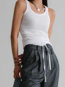 DAZY Top de punto acanalado de un solo color, estilo Y2K