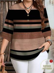 EMERY ROSE Women's Vacation Casual Colorblock Striped Shirt - Multicolor - View 1