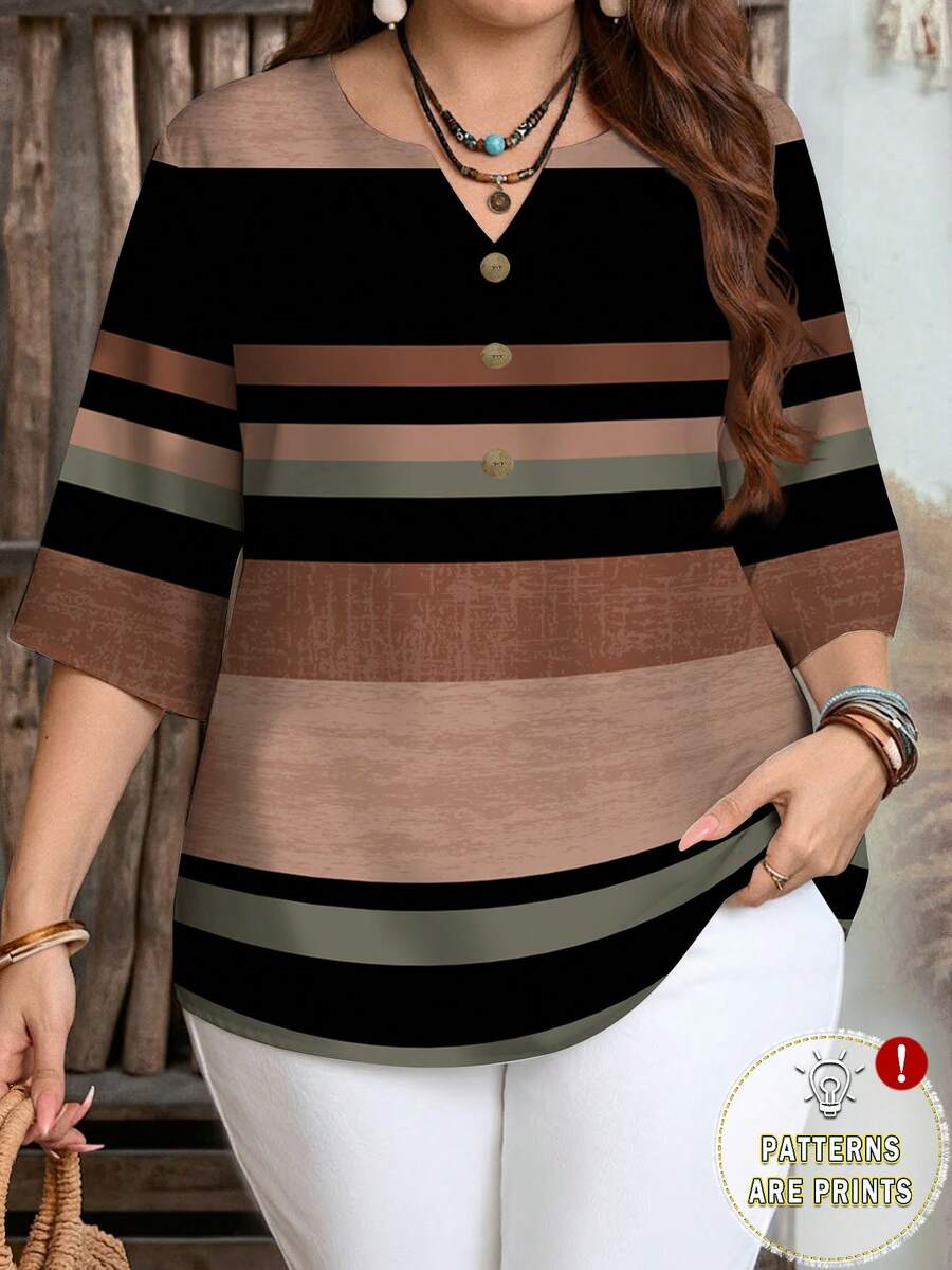 EMERY ROSE Women's Vacation Casual Colorblock Striped Shirt - Multicolor - View 1