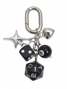 Joivida Sided Dice Keychain With Billiards & Star Charms - Zinc Alloy, Street Style Accessory For Bags, Cars, And Keys - Multicolor - View 11