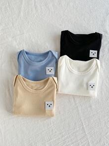 Playful Pals 4pcs/Set Cute Cartoon Print Short Sleeve Bodysuit For Baby Boys, Summer - Multicolor - View 5