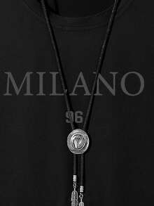 Manfinity Homme 男士字母印花圆领短袖休闲百搭T恤 - 黑色 - 查看 2