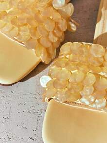 SHUZIA Sandal đế bằng Waverly Shell thoải mái, kiểu dáng thường ngày dành cho nữ. - Màu vàng - Xem 7