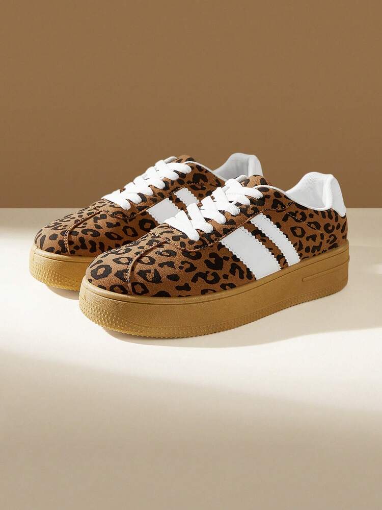 CUCCOO EASI Women's Leopard Print Thick Sole Casual Comfortable Sneakers For Daily Wear