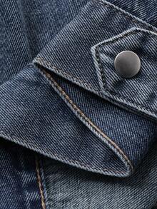 DAZY 做旧水洗宽松翻领长袖休闲街头秋冬女式外套 - 藍色 - 查看 9