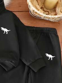 SHEIN 2pcs/Set Infant Toddler Unisex 0-3Y Casual Sports Dinosaur Print Black Long Sleeve Zip-Up Pullover Sweatshirt And Sweatpants Set, Baby Boy/Girl Athletic Outfit, Autumn/Winter/Spring Baby Tracksuit Black Baby Boy Clothes Baby Boy Sweatsuit Baby Boy Street Wear