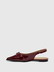CUCCOO BIZCHIC Pointed Toe Patent Leather Mule Shoes, Suitable For Commuting And French Chic Style, Featuring Metal Buckle Accent For Luxe Touch - Burgundy - View 9