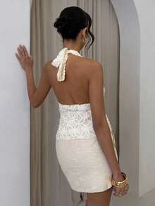 Glamine Women's Elegant Sexy Vacation Style Halter Drawstring Embroidered Floral 2026 New Camisole - Apricot - View 2