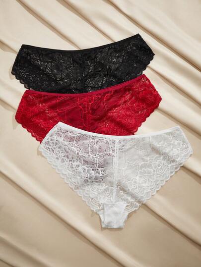 Charlaine 3pcs/Pack Women's Minimalist Romantic Lace Trim Plus Size Triangle Panties