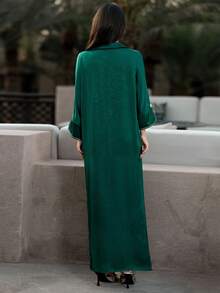 Layrah Green Satin Handmade Beaded Arabian Robe Robe