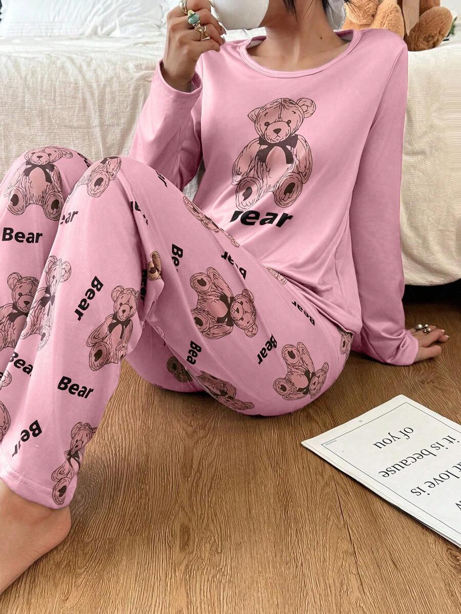 Dream Adore Bộ đồ ngủ dài tay in hình gấu dễ thương dành cho nữ (2 món) - Nhiều màu - Xem 1