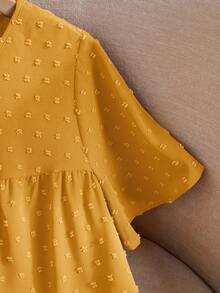 Rusticease Plus Size Women's Solid Color Round Neck Ruffle Short Sleeve Loose Blouse,Boho,Western Wear Women,Vacation, Summer Tops - Yellow - View 4