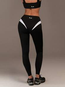 Fluxe 女士休闲拼接彩色打底裤，日常百搭 - 黑色 - 查看 2