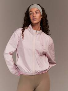 VARSIVA Women's Letter Print Raglan Sleeve Zip Front Casual Loose Jacket - Pink - View 4