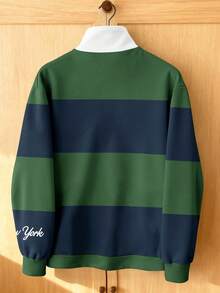 Aesthetic Post 男士数字条纹印花长袖休闲拉链半开襟套头衫 - 彩色 - 查看 4