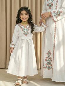 Sparklyn Vestido de fiesta elegante con estampado floral y mangas acampanadas para niña - Multicolor - Ver 9