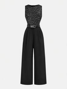 Firerie Kids 少女休闲优雅通勤亮片装饰连体裤 - 黑色 - 查看 6