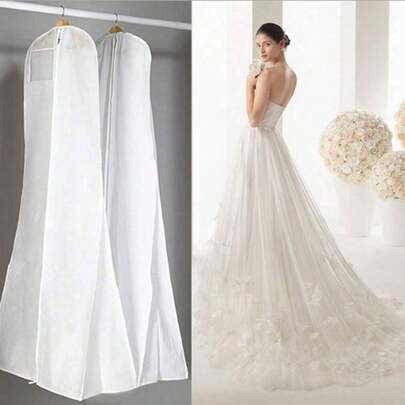 Funda protectora de boda blanca, extendida y ampliada, funda protectora de vestido de novia con cola, bolsa de polvo, bolsa de boda, bolsa de almacenamiento plegable de comercio exterior