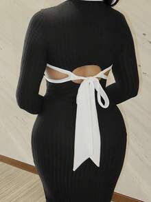 MDEdit 女士优雅镂空系带鱼尾修身连衣裙 - 黑色 - 查看 5