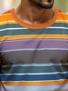 Manfinity Dauomo 男士新款复古条纹度假休闲背心，夏季上衣，男士上衣 - 彩色 - 查看 3