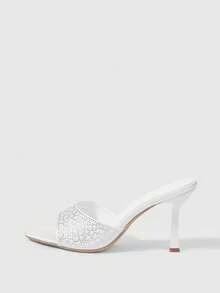 Sleekvia Women's Fashionable & Elegant Commuter Rhinestone Decorated Heeled Sandals Valentine's Day - White - View 10