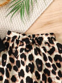 Young Girl Black Simple Camisole Top And Tie-Dye Leopard Print Palazzo Pants Set, Suitable For Vacation, Party, Outdoor Wear, Bohemian - Black - View 4
