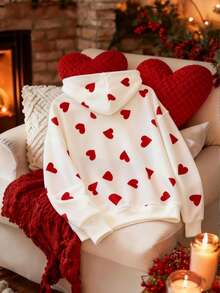 Resyla 女士爱心印花宽松连帽卫衣，情人节、春秋季、秋冬季、日常穿着皆宜。