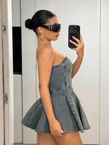 SHEIN ICON Vestido tubo de mezclilla de moda para citas y fiestas - Azul - Ver 5