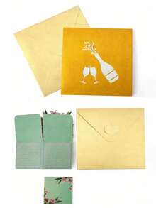 Joivida 1 Pc Greeting Cards 2 Styles Wine/Flower Theme 3D Pop-Up Cards Stylish Creative Confession Cards For Couples Romantic Ritual Greeting Cards - Multicolor - View 6