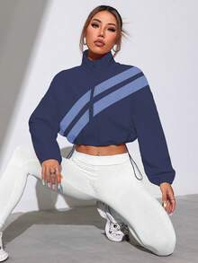 Easithlete Women's Stand Collar Zipper Front Drawstring Design Casual Versatile Daily Commute Sports Jacket - Multicolor - View 2