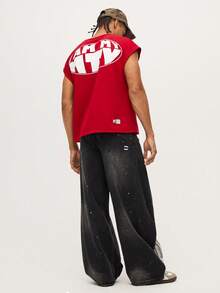 MTV | SHEIN Men's Letter Graphic Red Casual Fashion Tank Top - Red - View 8