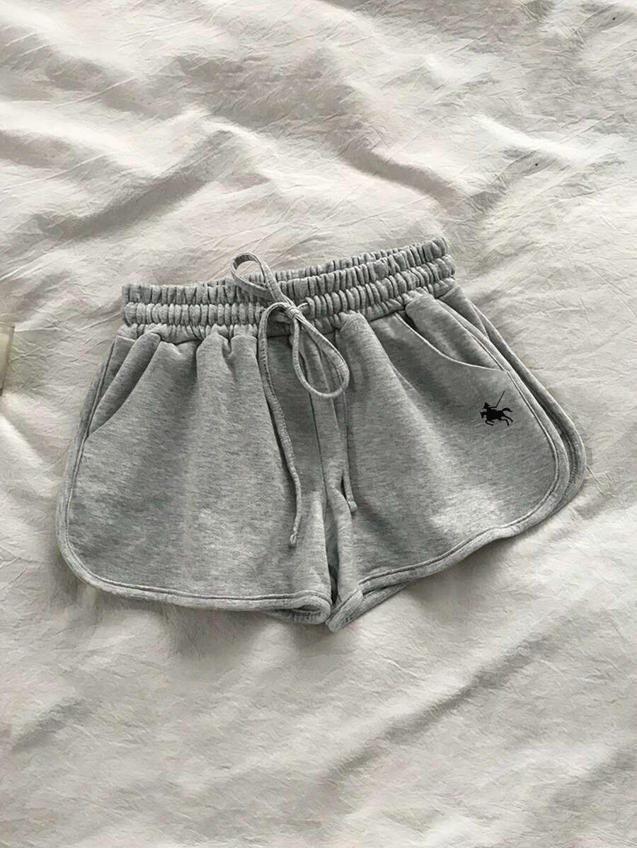 Franclia Women's Casual Drawstring Wide Leg Printed Loose Shorts - Grey - View 1