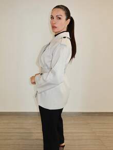 MDEdit Women's Fashionable & Elegant Double-Breasted Belted Trench Coat French Style Clothes Women Trench Coat Trench Coat Women In Fall/Winter,Cozy Fall And Winter Clothes For Women - Grey - View 4