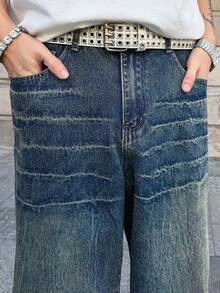 Manfinity EMRG Quần jeans ống rộng dáng suông, phong cách thường ngày, thích hợp cho nam giới, phù hợp với đường phố và đi làm. - Rửa tối - Xem 6