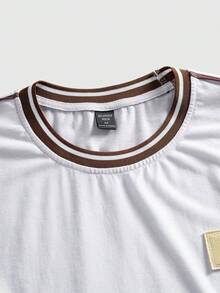 ROMWE MEN Essentials 男士撞色滚边圆领短袖T恤和菱格纹抽绳腰短裤休闲套装 - 白色 - 查看 3