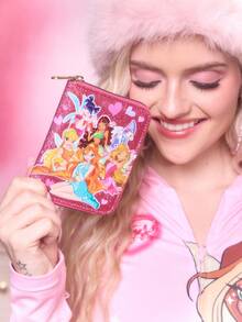 The Winx X SHEIN 1 Piece Cute Cartoon Pattern Character Printed Zipper Pu Leather Short Wallet, Organ Compartment, Card Storage, Suitable For Teenagers And Ladies - Hot Pink - View 8