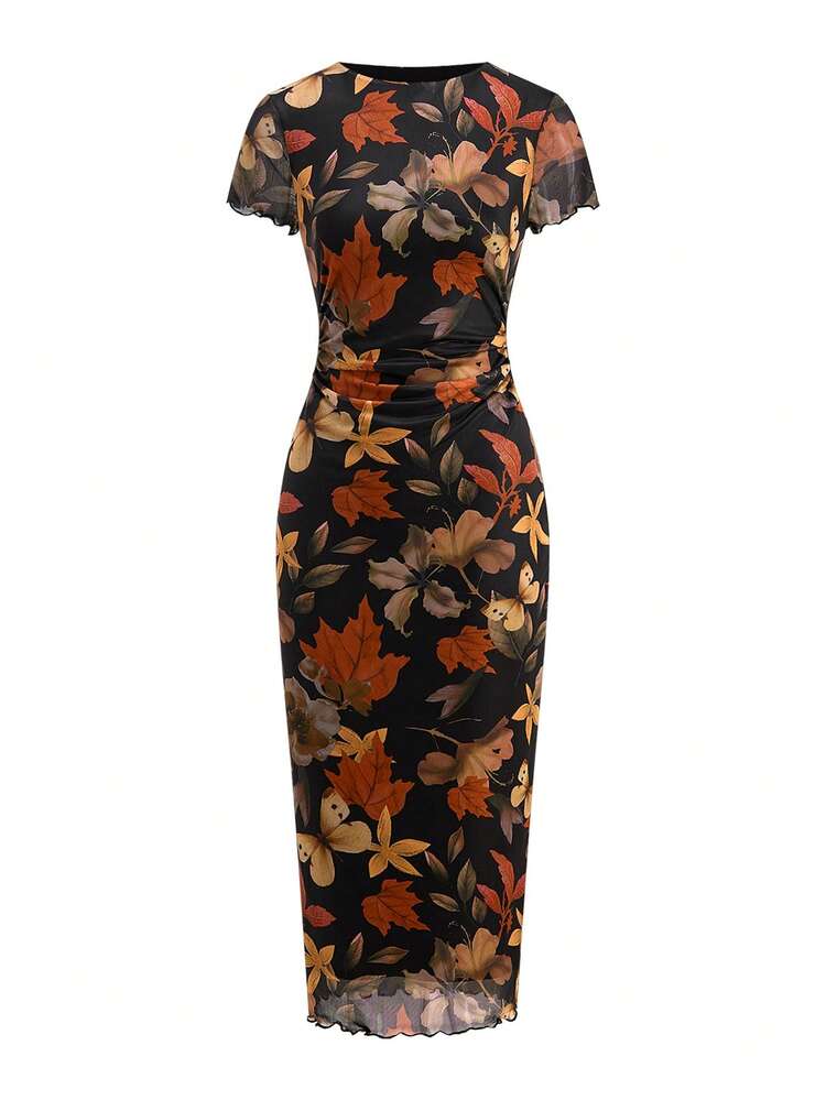 Ellevyn Vestido Curto de Manga Curta Estampado Fashionável Feminino, Primavera/Verão - Multicolorido - Visão 6