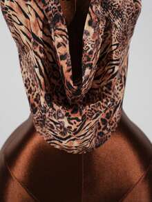 SaltGleam SaltGleam 女士性感时尚吊带无袖上衣，斑马纹和豹纹印花 - 棕色 - 查看 4