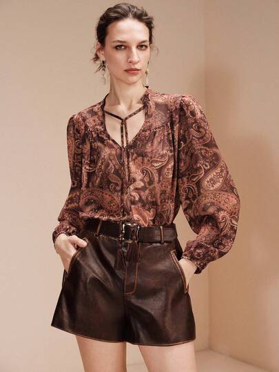 Arave Women's Bohemian Casual Loose V-Neck Floral Print Blouse, Spring/Autumn